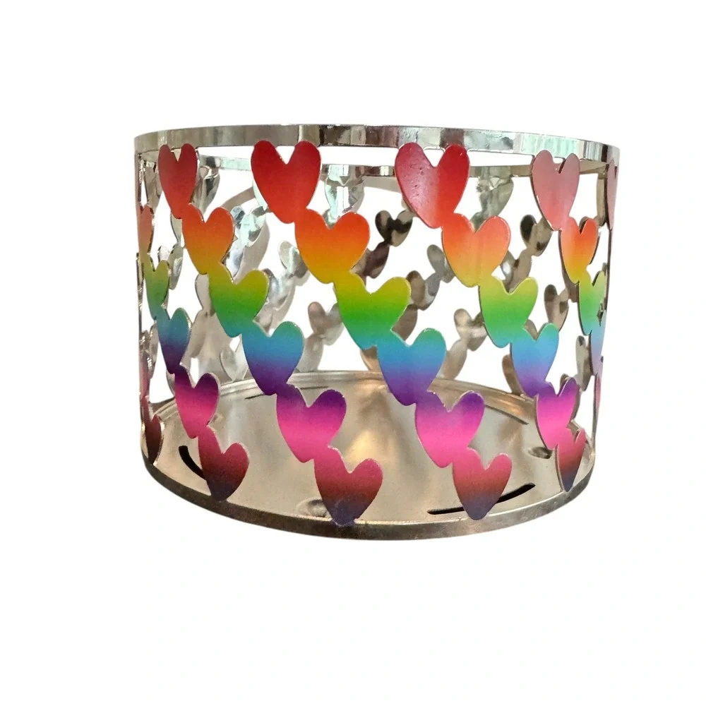Yankee Candle Pride Rainbow Hearts Silver Metal 3-Wick Candle Holder